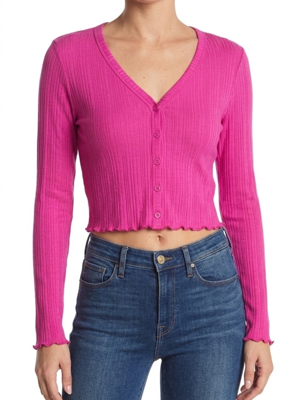 NWT Abound Hot Pink Ribbed Knit Crop Top | Women’s XL